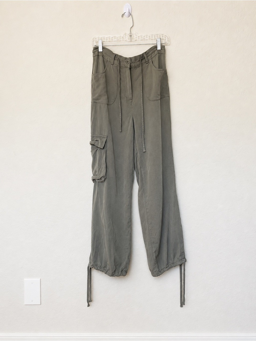 Sincerely Jules Sage Green Utility Cargo Pants Tencel Rayon Gorpcore Relaxed Fit - Picture 2 of 10
